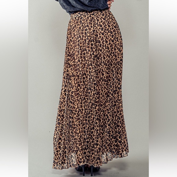 NEW CHIC FABULOUS LEOPARD ANIMAL PRINT PLEATED MAXI SKIRT - Picture 5 of 7